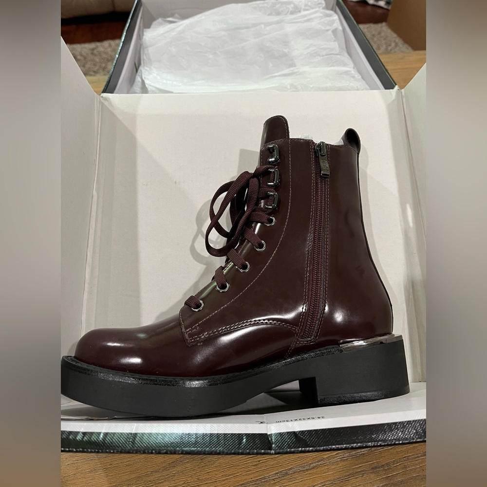 DKNY Talma Bordeaux Wine Combat Boot Sz 7 BNWB - Picture 4 of 4